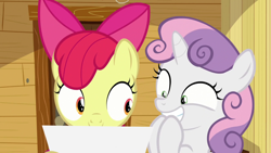 Size: 1920x1080 | Tagged: safe, screencap, apple bloom, sweetie belle, g4, growing up is hard to do