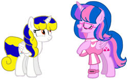 Size: 1353x844 | Tagged: safe, alternate version, artist:徐詩珮, oc, oc:hsu amity, oc:starflashing twinkle, alicorn, pony, alicorn oc, background removed, clothes, duo, eyelashes, eyes closed, female, glasses, hooves to the chest, horn, mare, open mouth, raised hoof, simple background, smiling, transparent background, wings
