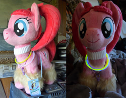 Size: 2252x1752 | Tagged: safe, artist:my-little-plush, pacific glow, earth pony, pony, female, jewelry, leg warmers, mare, necklace, pacifier, photo, pigtails, plushie, solo