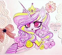 Size: 720x640 | Tagged: safe, artist:dollbunnie, princess cadance, alicorn, pony, g4, colored pencil drawing, crown, cute, diabetes, female, jewelry, mare, marker drawing, regalia, smiling, solo, traditional art