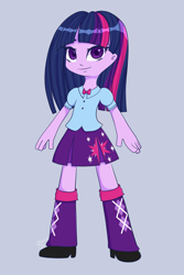 Size: 2000x3000 | Tagged: safe, artist:0okami-0ni, twilight sparkle, equestria girls, g4, blue background, female, high res, simple background, solo