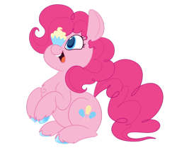Size: 1280x1087 | Tagged: safe, artist:dreamdroplets, pinkie pie, earth pony, pony, g4, balancing, chest fluff, cupcake, cute, diapinkes, female, food, mare, open mouth, ponies balancing stuff on their nose, simple background, solo, transparent background, unshorn fetlocks