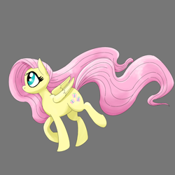 Size: 2048x2048 | Tagged: safe, artist:pfeffaroo, fluttershy, pegasus, pony, g4, female, folded wings, gray background, high res, looking away, looking up, mare, profile, raised hoof, raised leg, simple background, solo, walking, wings