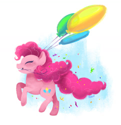 Size: 1280x1323 | Tagged: safe, artist:rinzu, pinkie pie, earth pony, pony, g4, balloon, confetti, cute, diapinkes, eyes closed, female, mare, mouth hold, profile, solo
