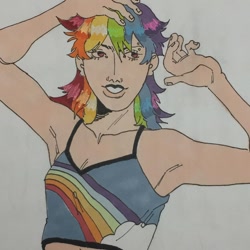 Size: 1080x1080 | Tagged: safe, artist:wacdonals, rainbow dash, human, g4, bust, clothes, female, humanized, solo, traditional art