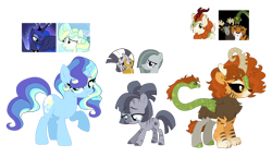 Size: 1272x731 | Tagged: safe, artist:unoriginai, autumn blaze, chimera sisters, marble pie, princess luna, vapor trail, zecora, oc, chimera, hybrid, pony, unicorn, zony, g4, magical lesbian spawn, multiple heads, offspring, parent:autumn blaze, parent:chimera sisters, parent:marble pie, parent:princess luna, parent:vapor trail, parent:zecora, three heads, zony oc, zorse