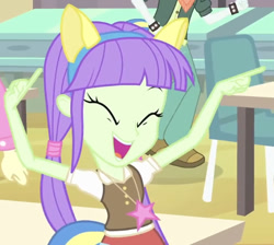 Size: 586x526 | Tagged: safe, screencap, starlight, equestria girls, g4, my little pony equestria girls, cafeteria, cropped, dancing, eyes closed, female, happy, pony ears, wondercolt ears