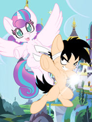 Size: 1536x2048 | Tagged: safe, artist:steelsoul, princess flurry heart, pony, g4, canterlot, colt, crossover, dragon ball, dragon ball z, female, filly, male, older, older flurry heart, ponified, son gohan