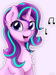Size: 962x1288 | Tagged: safe, artist:exploretheweb, starlight glimmer, pony, unicorn, g4, chest fluff, cute, female, glimmerbetes, mare, open mouth, simple background, singing, solo, white background