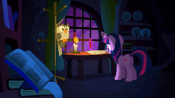 Size: 1920x1080 | Tagged: safe, screencap, owlowiscious, twilight sparkle, pony, unicorn, g4, owl's well that ends well, animated, candlelight, female, golden oaks library, mare, night, no sound, webm