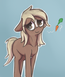 Size: 950x1120 | Tagged: safe, artist:t72b, earth pony, pony, carrot, charity, female, food, hungry, mare, ponified, ponified horse, simple background, solo, verity