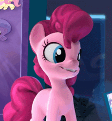 Size: 326x354 | Tagged: safe, screencap, pinkie pie, earth pony, pony, g4, hello pinkie pie, 3d, animated, cropped, female, open mouth, pogger pie, poggers, solo