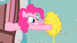 Size: 1920x1080 | Tagged: safe, screencap, pinkie pie, bee, earth pony, insect, pony, apple family reunion, g4, animated, beehive, burp, eating, female, food, honey, licking, licking lips, mare, solo, sound, tongue out, webm