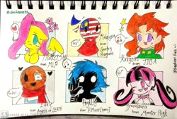 Size: 1920x1296 | Tagged: safe, artist:higashinori_yoga, fluttershy, human, pegasus, pony, vampire, g4, angels of death, bust, cherry, clothes, countryhumans, crossover, cute, cute little fangs, dracula, draculaura, fangs, female, food, heart, jojo's bizarre adventure, kakyoin noriaki, malaysia, mare, mask, monster high, music notes, pictogram, project: muse, scarf, six fanarts, traditional art