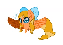 Size: 1578x1124 | Tagged: safe, artist:kiwwsplash, oc, oc only, pegasus, pony, bow, chibi, hair bow, pegasus oc, pointy legs, simple background, smiling, solo, spread wings, white background, wings