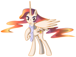 Size: 4000x3040 | Tagged: safe, artist:magnusmagnum, oc, oc only, alicorn, pony, alicorn oc, clothes, eyeshadow, high res, horn, looking at you, makeup, raised hoof, scarf, shade, show accurate, simple background, smiling, smiling at you, solo, spread wings, tall alicorn, transparent background, wings