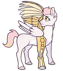 Size: 800x900 | Tagged: safe, artist:malphym, oc, oc only, oc:gold sunrise, pegasus, pony, amputee, artificial wings, augmented, ear piercing, earring, female, jewelry, mare, piercing, prosthetic leg, prosthetic limb, prosthetic wing, prosthetics, simple background, solo, transparent background, wings
