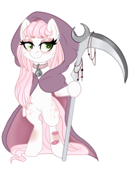 Size: 768x1024 | Tagged: safe, artist:angei-bites, oc, oc only, earth pony, pony, bipedal, cloak, clothes, female, mare, scythe, simple background, solo, transparent background
