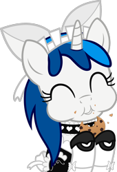 Size: 1070x1576 | Tagged: safe, artist:earth_pony_colds, oc, oc:feathertrap, pony, unicorn, cheek bulge, clothes, cookie, crossdressing, eating, eyes closed, food, maid, male, show accurate, trap