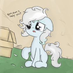 Size: 512x512 | Tagged: safe, artist:otherdrawfag, oc, oc:rainy patter, alley, box, cute, female, filly, greentext, mystery filly, ocbetes, orphan, text