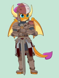 Size: 1500x2000 | Tagged: safe, artist:chedx, smolder, dragon, g4, armor, commission, female, for honor, knight, simple background, solo, sword, warden, weapon