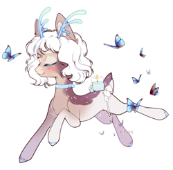 Size: 1257x1238 | Tagged: safe, artist:aniimoni, oc, oc only, butterfly, original species, antlers, female, mare, simple background, solo, transparent background