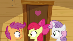 Size: 1920x1080 | Tagged: safe, screencap, apple bloom, scootaloo, sweetie belle, g4, growing up is hard to do, cutie mark crusaders