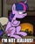 Size: 500x624 | Tagged: safe, artist:fimflamfilosophy, twilight sparkle, pony, unicorn, rainbow dash presents, g4, blatant lies, caption, crossed hooves, denial, female, fire, fireplace, grumpy, grumpy twilight, image macro, looking away, mare, sitting, solo, text, unicorn twilight