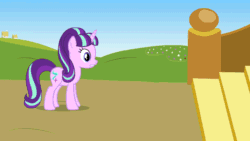 Size: 1280x720 | Tagged: safe, artist:ursamanner, starlight glimmer, twilight sparkle, alicorn, pony, unicorn, g4, angry, animated, broom, eye twitch, female, flower, flower field, gif, happy, house, levitation, magic, mare, poppy, s5 starlight, show accurate, smiling, stairs, surprised, telekinesis, trotting, twilight sparkle (alicorn), twilight's castle
