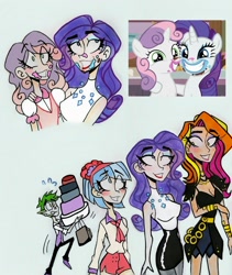 Size: 1747x2073 | Tagged: safe, artist:citi, screencap, coco pommel, rarity, sassy saddles, spike, sweetie belle, human, forever filly, g4, belle sisters, humanized, messy eating, scene interpretation, screencap reference