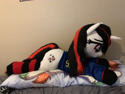 Size: 4032x3024 | Tagged: safe, artist:epicrainbowcrafts, autumn blaze, oc, oc only, oc:blackjack, kirin, pony, unicorn, fallout equestria, fallout equestria: project horizons, g4, body pillow, clothes, female, irl, mare, photo, plushie, socks, solo, striped socks, toy