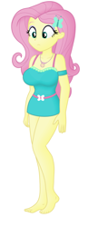 Size: 1700x4382 | Tagged: safe, edit, editor:ah96, fluttershy, equestria girls, g4, barefoot, big breasts, breast edit, breasts, busty fluttershy, cleavage, cropped, feet, female, geode of fauna, hair ornament, magical geodes, ms paint, simple background, solo, white background
