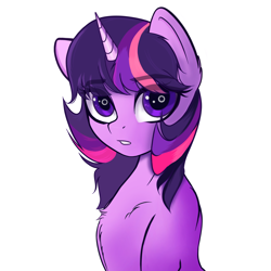 Size: 4096x4096 | Tagged: safe, artist:xxpaw2001xx, twilight sparkle, pony, unicorn, g4, absurd resolution, bust, chest fluff, ear fluff, eyebrows, eyebrows visible through hair, female, looking at you, mare, simple background, solo, unicorn twilight, white background, wingding eyes