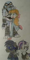 Size: 700x1382 | Tagged: safe, artist:jebens1, megan williams, oc, oc:saber strike, pony, unicorn, anthro, equestria girls, g4, the summer sun setback, downcast, hug, song in the description, song parody, song reference, story included, teenage mutant ninja turtles
