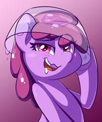 Size: 1666x2000 | Tagged: safe, artist:esfelt, berry punch, berryshine, earth pony, pony, g4, blushing, drool, drunk, female, hat, mare, open mouth, punch (drink), punch bowl, solo