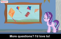 Size: 1920x1250 | Tagged: safe, artist:agrol, edit, starlight glimmer, pony, unicorn, comic:celestia's servant interview, headmare of the school, g4, caption, cs captions, cute, female, glimmerbetes, interview, kite, kites, mare, painting, that pony sure does love kites, youtube link in the description