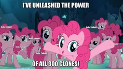 Size: 1280x720 | Tagged: safe, edit, edited screencap, screencap, pinkie pie, earth pony, pony, g4, too many pinkie pies, caption, cave, cave pool, clone, doctor coomer, female, half-life, half-life vr but the ai is self-aware, hlvrai, image macro, impact font, implied twilight sparkle, meme, mirror pool, multeity, pinkie clone, text, that cute clone, the fourth wall cannot save you, too much pink energy is dangerous, xk-class end-of-the-world scenario