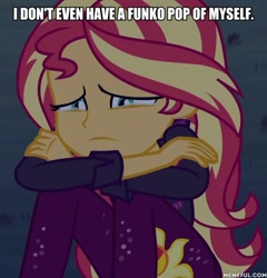 Size: 600x624 | Tagged: safe, edit, edited screencap, screencap, sunset shimmer, equestria girls, equestria girls specials, g4, my little pony equestria girls: better together, my little pony equestria girls: sunset's backstage pass, caption, crying, image macro, memeful.com, sad, text