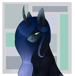 Size: 1061x1080 | Tagged: safe, artist:chrystal_company, oc, oc only, pony, unicorn, abstract background, bust, curved horn, horn, solo, unicorn oc