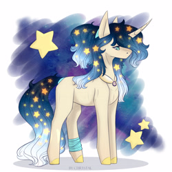 Size: 4252x4252 | Tagged: safe, artist:chrystal_company, oc, oc only, pony, unicorn, arm wraps, colored hooves, ethereal mane, horn, jewelry, necklace, night, solo, starry mane, stars, unicorn oc
