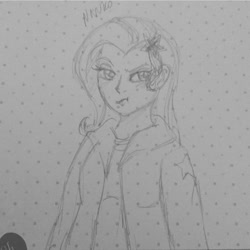 Size: 720x720 | Tagged: safe, artist:wrath-marionphauna, trixie, equestria girls, g4, annoyed, blushing, clothes, female, hairpin, hoodie, pencil drawing, sketch, solo, traditional art