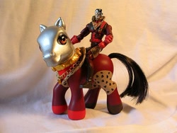 Size: 500x375 | Tagged: artist needed, source needed, safe, earth pony, pony, g3, action figure, customized toy, destro, duo, g.i. joe, humans riding ponies, irl, jewelry, looking at you, male, mask, necklace, photo, pimp, ponified, riding, self ponidox, toy, what has hasbro done