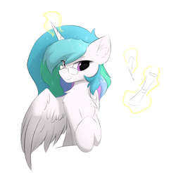 Size: 2336x2296 | Tagged: safe, artist:d.w.h.cn, princess celestia, pony, g4, chest fluff, cute, cutelestia, ear fluff, female, glasses, high res, missing accessory, quill, scroll, simple background, solo, stupid sexy celestia, white background