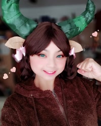 Size: 960x1200 | Tagged: safe, artist:capycakee, yona, human, g4, clothes, cosplay, costume, ears, horns, irl, irl human, monkey swings, photo, selfie, smiling, solo