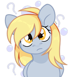 Size: 1836x2000 | Tagged: safe, artist:chillax, derpy hooves, pegasus, pony, g4, bubble, cute, derpabetes, female, looking at you, mare, question mark, simple background, solo, transparent background