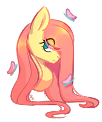 Size: 1453x1729 | Tagged: safe, artist:chillax, fluttershy, butterfly, pegasus, pony, g4, bust, female, mare, portrait, profile, simple background, solo, transparent background