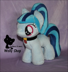 Size: 2000x2122 | Tagged: safe, artist:wollyshop, sonata dusk, pony, g4, cute, ebay, ebay link, embroidery, female, filly, high ponytail, high res, irl, jewelry, necklace, photo, plushie, ponified, ponytail, smol, solo