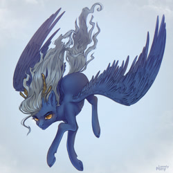 Size: 1460x1460 | Tagged: safe, artist:lovely-pony, oc, oc only, oc:white night, pegasus, pony, antlers, female, flying, mare, solo