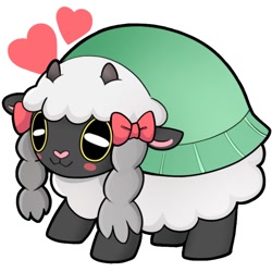 Size: 900x900 | Tagged: safe, artist:gingercrisp91, yona, wooloo, g4, blush sticker, blushing, bow, clothes, cosplay, costume, crossover, cute, digital art, female, floating heart, hair bow, heart, pokémon, pokémon sword and shield, smiling, solo, species swap, yonadorable