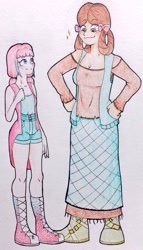 Size: 587x1024 | Tagged: safe, artist:flyinggabriela, ocellus, yona, human, g4, boots, bow, clothes, hair bow, humanized, long skirt, monkey swings, pigtails, shoes, skirt, smiling